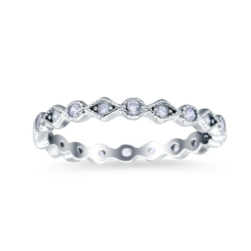 Full Eternity Stackable Ring Wedding Band Round Simulated CZ 925 Sterling Silver (3mm)
